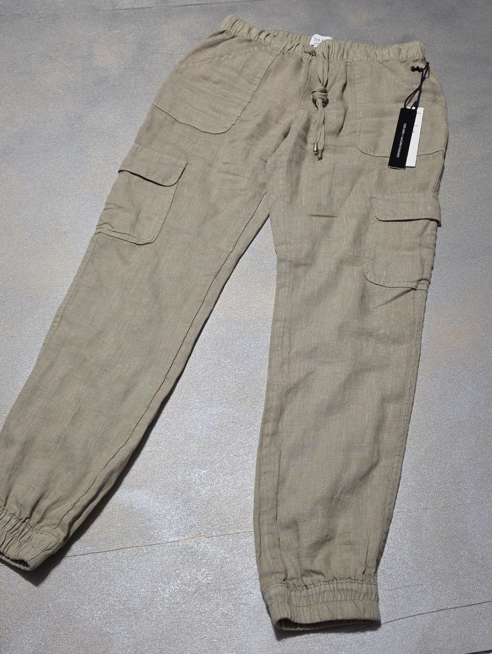 Nicole Miller Khaki Cargo Jumpsuit with Drawstring Waist